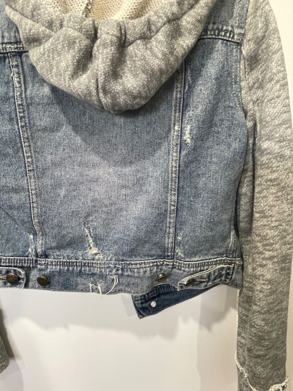 Free People Hooded Denim Knit Sleeve Jacket – Size XS - Picture 5 of 6